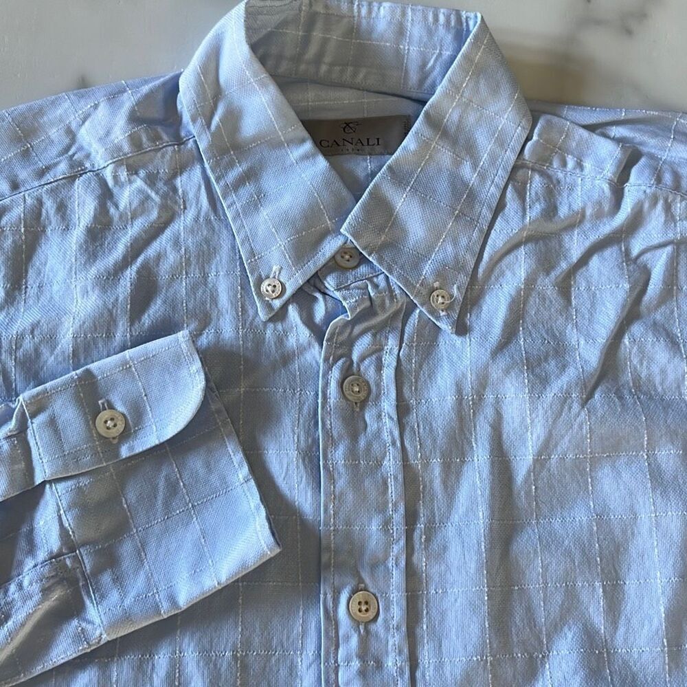 Canali 100% Cotton Windowpane Button Down Dress Shirt Mens M